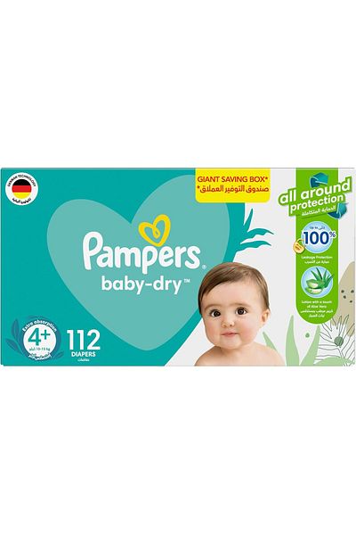 Pampers Aloe Vera, Size 4+, Maxi Plus, 10-15kg, Giant Box, 112 Taped Diapers