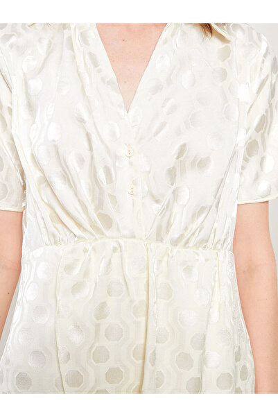 LC Waikiki Shirt Collar Patterned Short Sleeve Satin Women's Dress