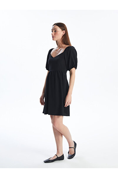 LC Waikiki Peak New Season Heart Neckline Plain Short Sleeve Dress