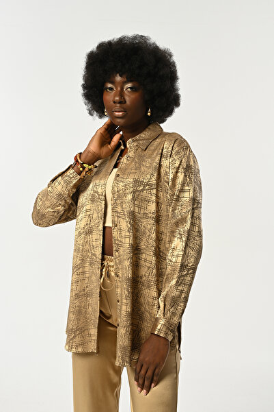 Orfeo Negro KADIN KARIŞIK DESENLİ PARLAK OVERSİZE GÖMLEK