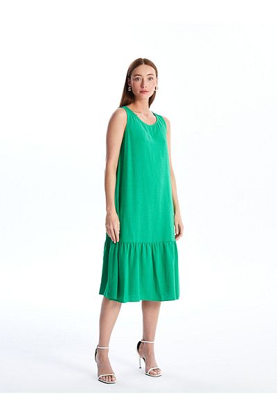 LC Waikiki Crew Neck Plain Linen Blended Women's Dress