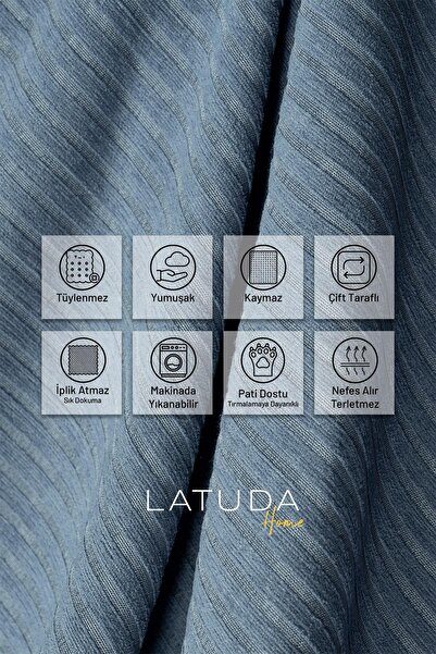 Latuda Home Шоніль Фитіль Мінімалістичний Чохол для Дивана -175x300 см Великий, Двосторонній, Не ковзає, Не пропускає піт Синій