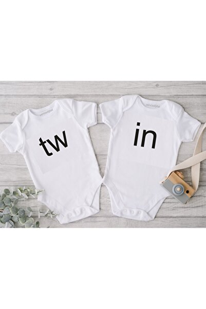 venüsdijital بدلة أطفال بيضاء بتصميم Twin Twin Baby (عبوة من قطعتين)