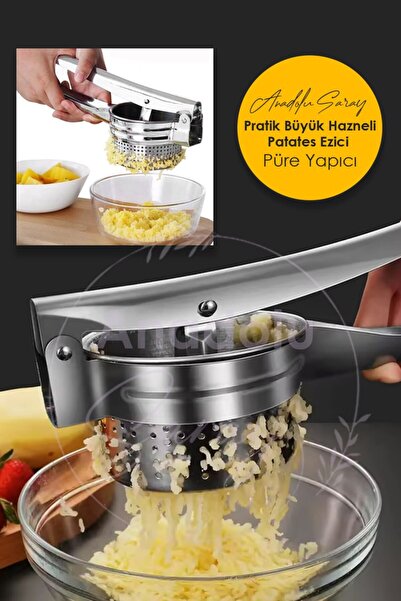 Anadolu Saray Stainless Steel Potato Masher with Large Chamber Potato Paste Fruit Paste Potato Masher Puree Maker