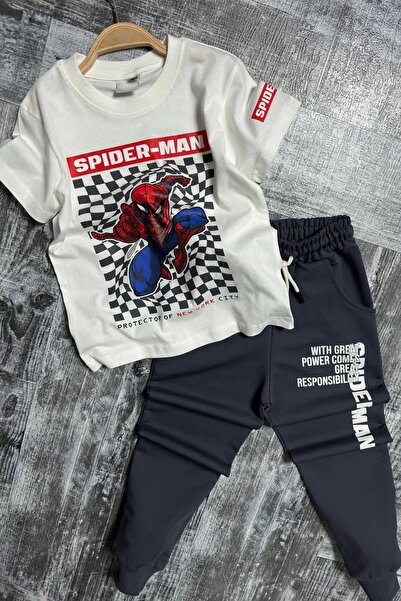 Riccotarz Σετ αθλητικής φόρμας με τετράγωνο σχέδιο και Spiderman με λεπτομέρεια και γράμματα για αγόρια