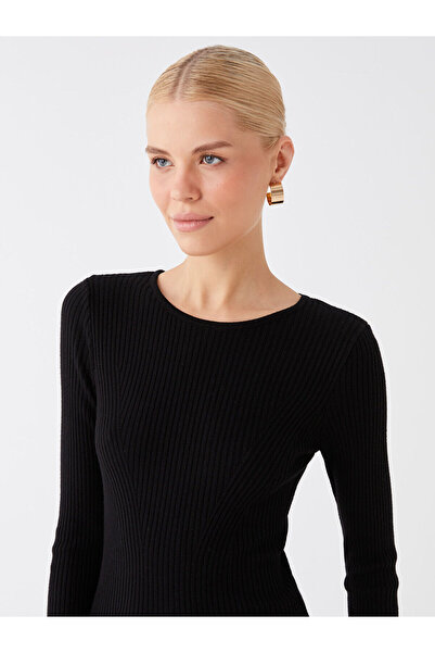 LC Waikiki Dámské úpletové šaty s vlastním vzorem s dlouhým rukávem