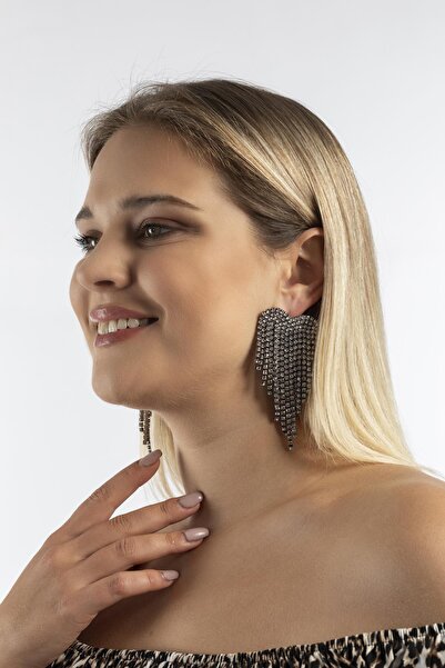 HEVISS Kadın Zirkon Kalp Küpe Antrasit