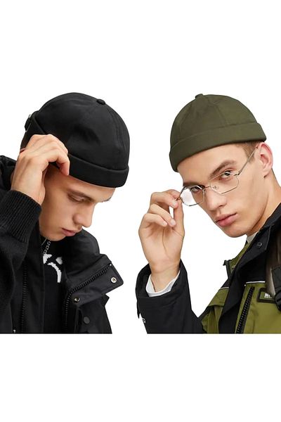 HatClub Exclusive Black-Khaki Set of 2 100% Cotton Fabric Hip Hop Men's Docker Hat