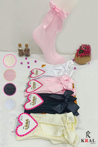 KRAL SOCKS Чорапи за момичета (4 ЧИФТА) Цветни памучни ученически чорапи с панделки