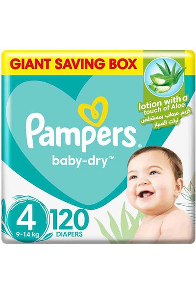 Pampers Aloe Vera, Size 4, Maxi, 9-14kg, Giant Box, 120 Taped Diapers