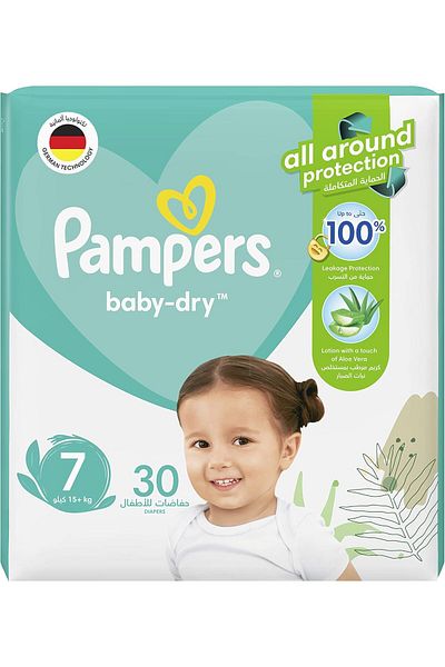 Pampers Aloe Vera, Size 7, Extra Large, 15+kg, Mega Pack, 30 Taped Diapers