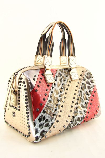 HNB Women's Gold Multi Color Stone Cylinder Casual Shoulder Bag