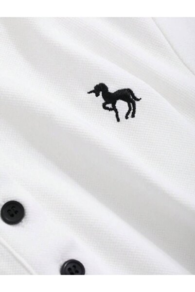 Touz Moda Unicorn Printed Polo Neck Buttoned Short Sleeve Tshirt