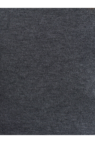 Dilvin 10714 Καπνιστό Μ. - Πλεκτό πουλόβερ με όρθιο γιακά και απαλή λεπτή υφή