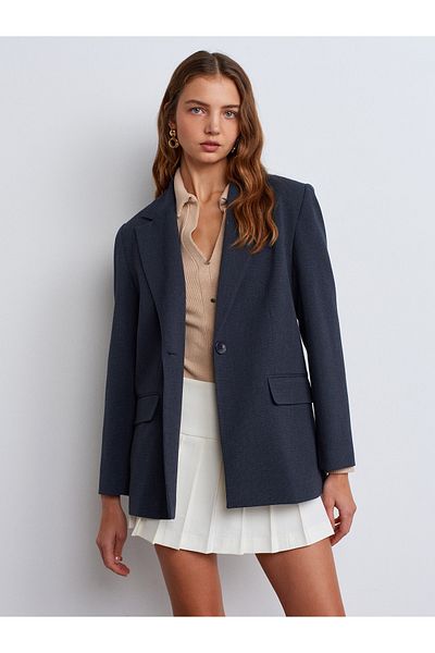 Dilvin 60761 Straight Fit Blazer-Navy Blue