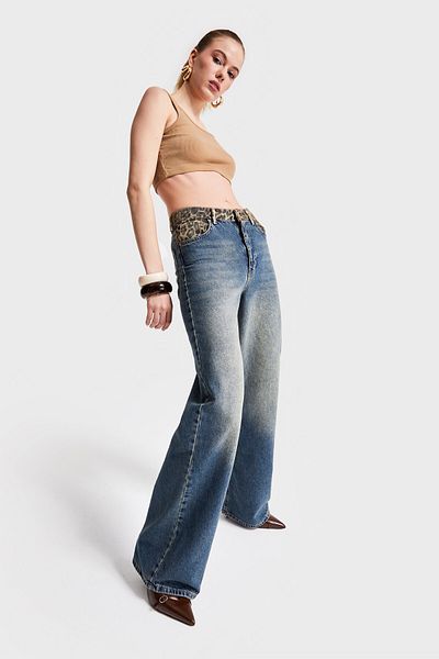 its basic T.Tenim Color 2S5-65 Midrise Wideleg Denim cu imprimeu leopard pentru femei