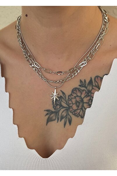 takıtarzım Kombin 3'lü silver kadın set kolye