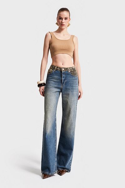 its basic T.Tenim Color 2S5-65 Midrise Wideleg Denim cu imprimeu leopard pentru femei