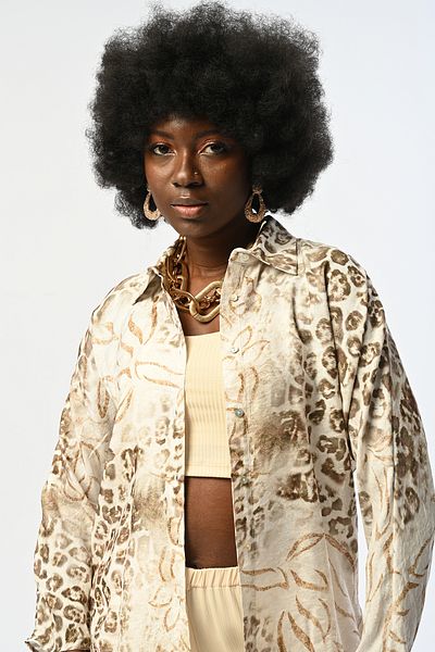 Orfeo Negro Women's Leopard and Flower Patterned Shirt