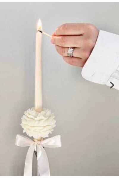 narniamiss 1 Adet Kurdeleli, Gül Motifli Şamdan Mum, Bir Adet, Hediyelik