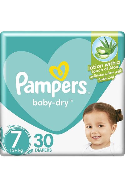Pampers Aloe Vera, Size 7, Extra Large, 15+kg, Mega Pack, 30 Taped Diapers