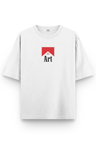 Overoz White Oversize Tshirt Art Printed Oversize Written Unisex T-Shirt 1361