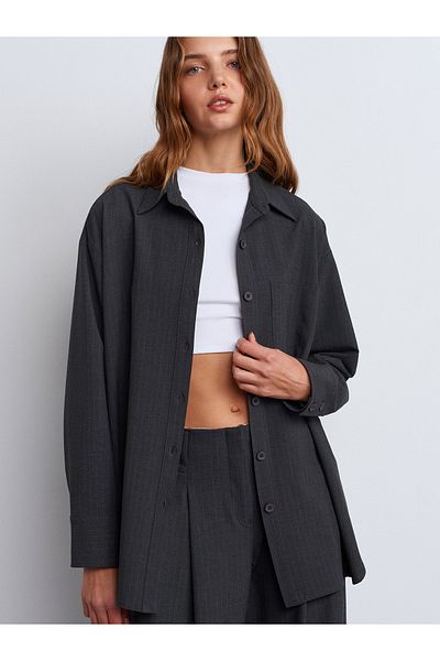 Dilvin 50494 Gray Pinstripe Shirt Jacket