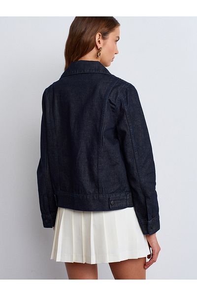 Dilvin 65361 Rins Wash Pocket Bellows Denim Coat-Navy Blue