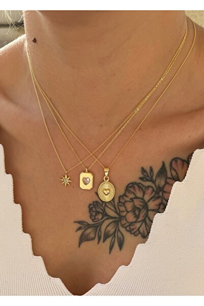 takıtarzım 3'lü Altın Kaplama Set Yıldız Kalp Kolye