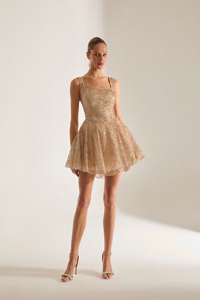 BETTY & SAM Justina Sparkly Straps Dore Mini Evening Gown