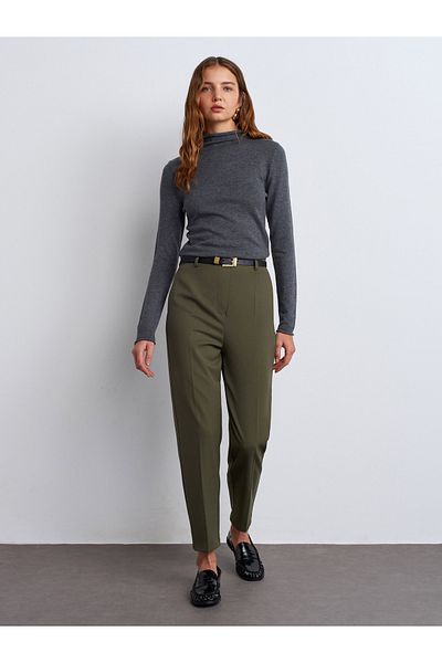 Dilvin 71293 High Waist Trousers with Belt-Green