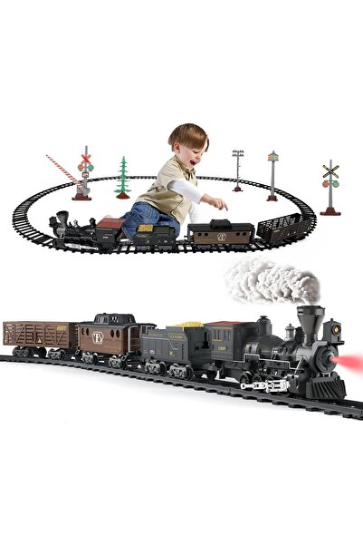 Feyza Oyuncak Buharlı ve Sesli Klasik Model Büyük Tren Seti - 460 Cm Ray Uzunluğu