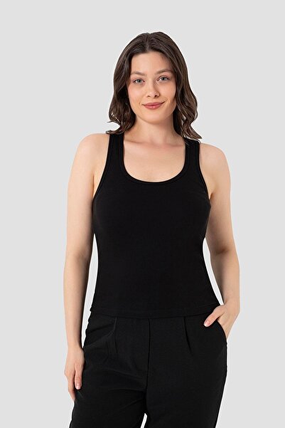 Arma Yıldız Women's Ribbed Look Thick Strap Basic Black White Undershirt 2 Pack