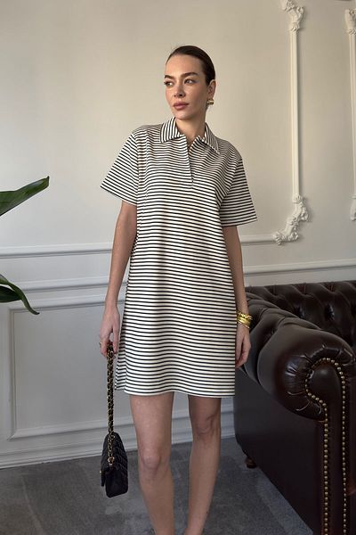 MAGARDE Rochie cu dungi cu gât polo - ALBASTRU ÎNCHIS