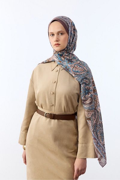 MİRSOY SCARF Ethnic Mihra Σάλι καφέ με σχέδιο