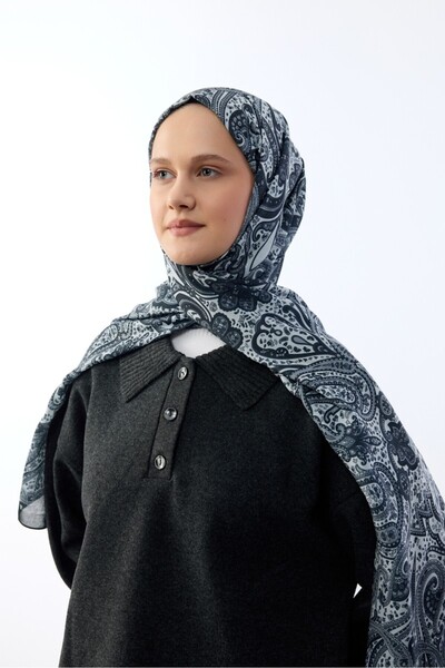 MİRSOY SCARF Etnik Desen Şal Mihra Desen-siyah