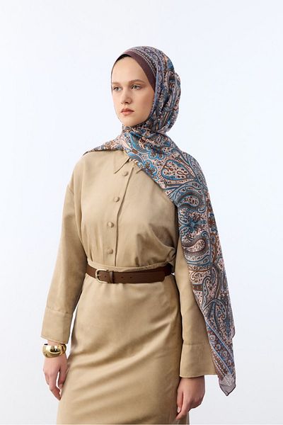 MİRSOY SCARF Ethnic Mihra Σάλι καφέ με σχέδιο