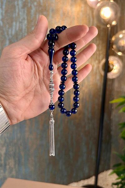 dergah tesbih Rare Blue Plant Pigmented Dominican Drop Amber Silver Design (Amber),
