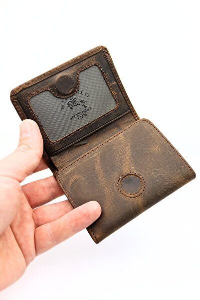 willpolo محفظة رجالية من جلد العجل الأصلي قابلة للطي باللون البني المجنون ومح...