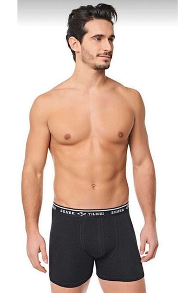 ENTAHA Μαύρο Lycra 6" Μακρύ Βαμβακερό Boxer Μονό Seher Συσκευασία