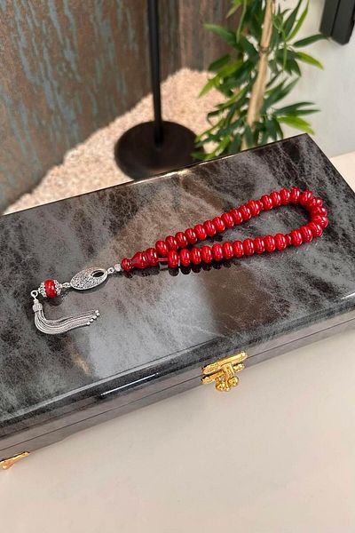 dergah tesbih New Ottoman Cherry Moire Construction Clamping Amber Silver Design