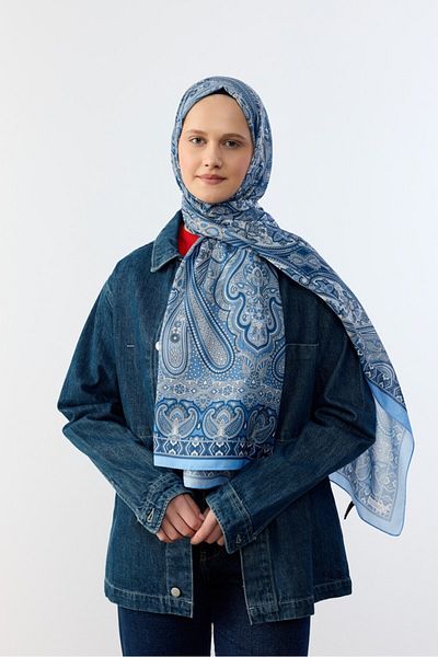 MİRSOY SCARF Şal Mina cu Motive Etnice - Baby Blue