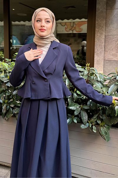 Ovn. Wally Navy Blue Jacket and Skirt Set