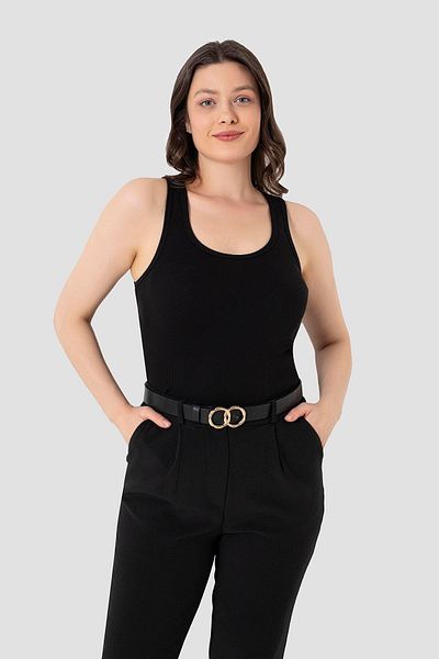 Arma Yıldız Women's Ribbed Look Thick Strap Basic Black White Undershirt 2 Pack