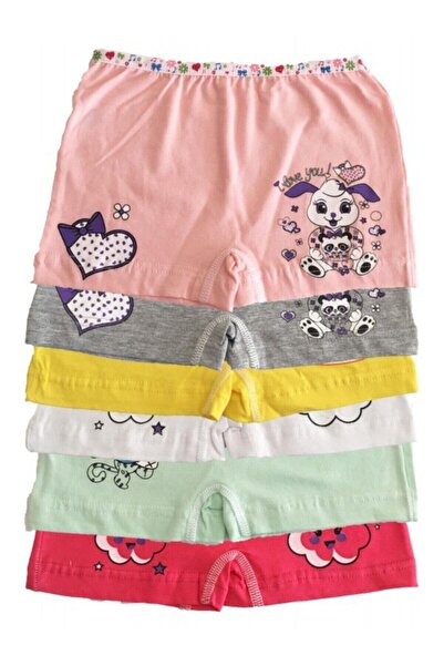KEYAL Tutku Kız Çocuk Pembe Renkli Likralı Pamuk Boxer 6'lı Paket