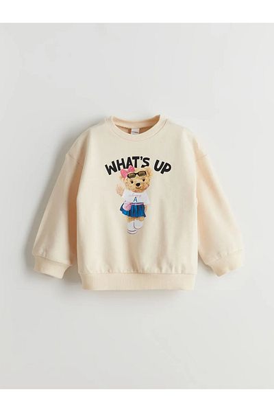 LC Waikiki LCW Kids Beige Crew Neck εμπριμέ για κορίτσια φούτερ