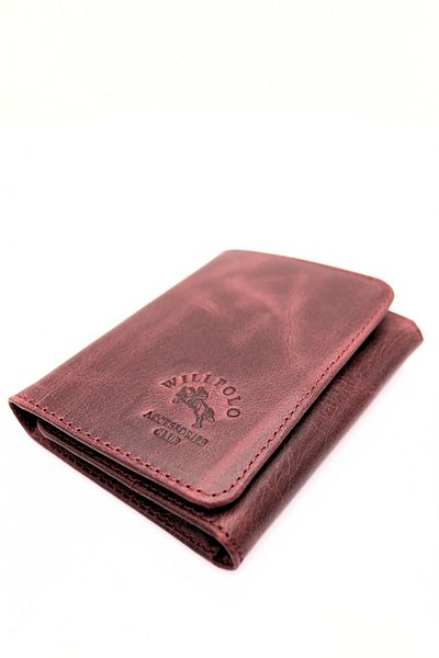 willpolo Genuine Calf Leather Fold Magnet Crazy Burgundy Men's Wallet Women's Wallet