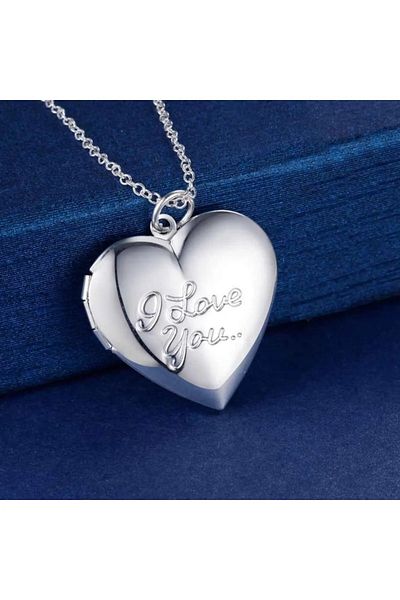 İYİ MODA I Love You Written Silver Color Heart Patterned Heart Necklace with Openable Cover