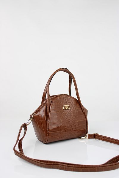 mossi Tan Crocodile Skin Look Black Women's Hand and Shoulder Bag