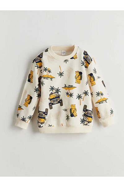 LC Waikiki Lcw Kids Green Crew Neck Printed Boys' Sweatshirt 2-Piece